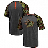 San Jose Sharks Fanatics Branded Heathered GrayCamo Recon Camo Raglan T-Shirt,baseball caps,new era cap wholesale,wholesale hats
